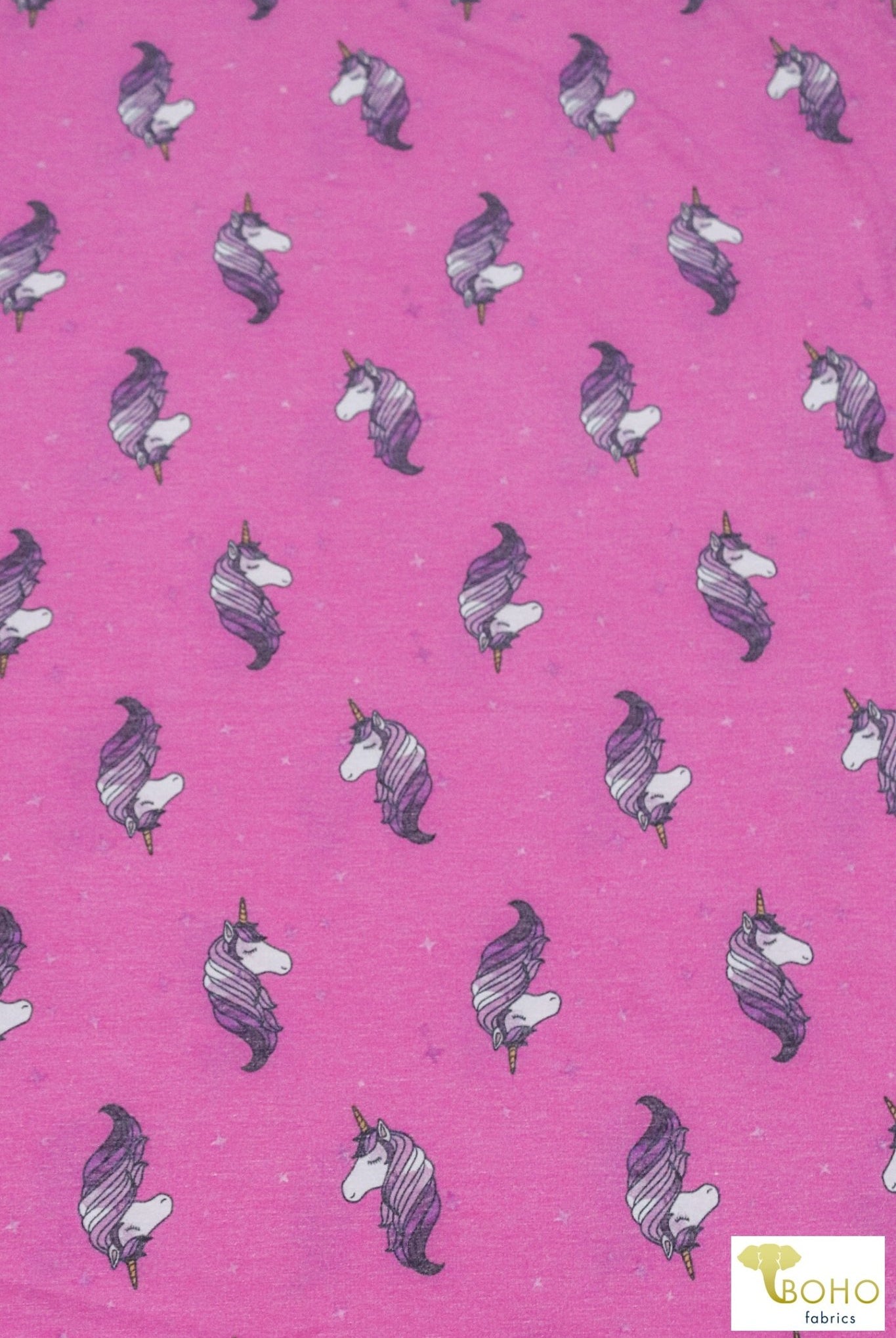 Purple Unicorns on Pink, French Terry Knit Print FTP-325-PNK - Boho Fabrics