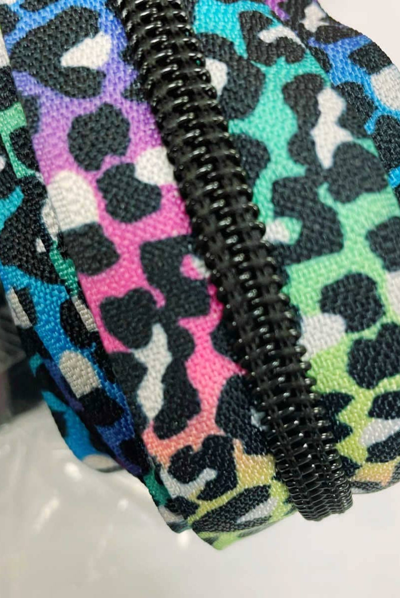 Rainbow Leopard Print Continuous Zipper Tape 3 Yards - Boho Fabrics - Zippers