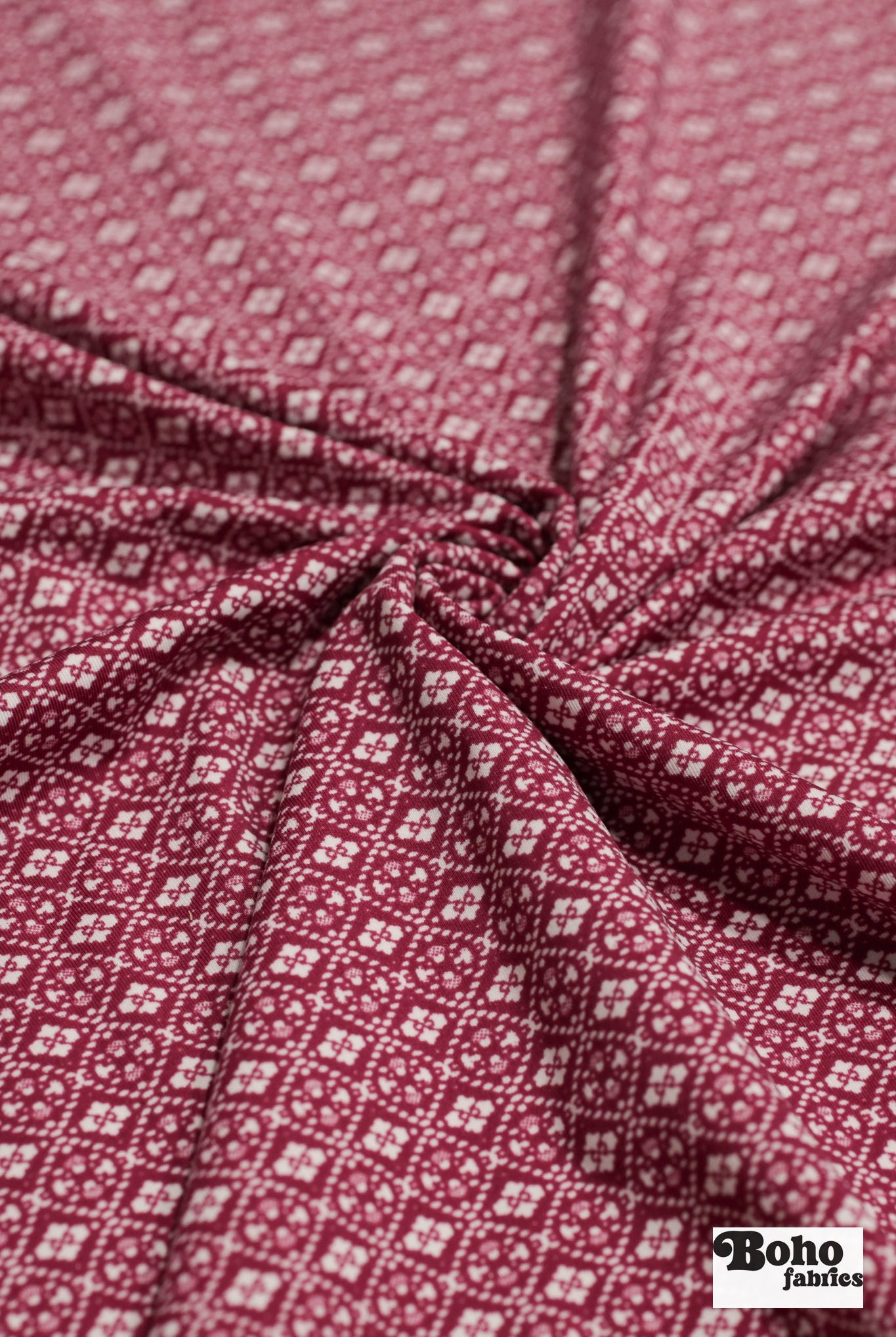 Raspberry Lattice, Printed Athletic Knit Fabric - Boho Fabrics - Athletic Knit Fabric