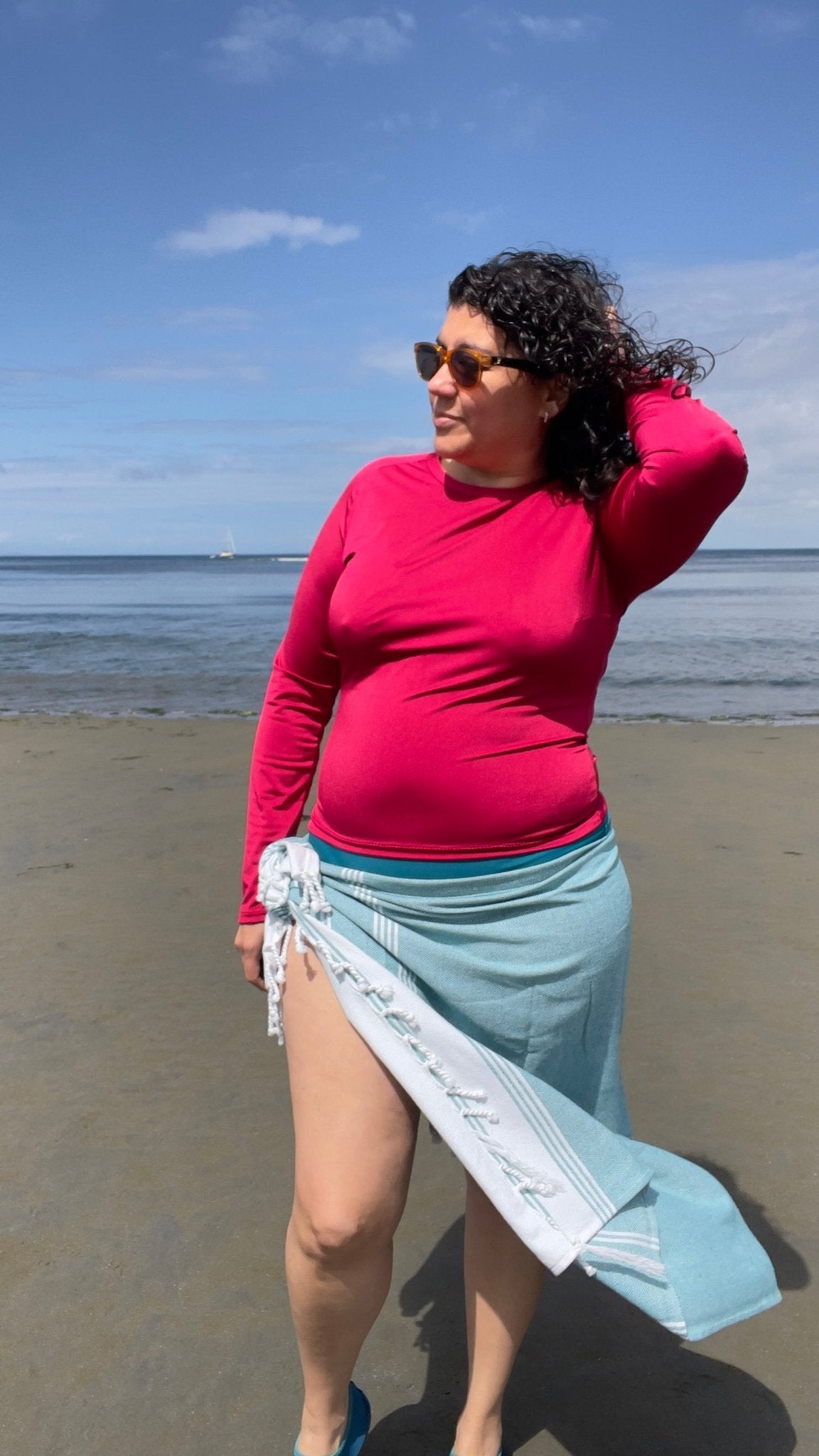 Raspberry, Shiny, Swim Solid Knit Fabric - Boho Fabrics - Swim Knit, Solid Fabric