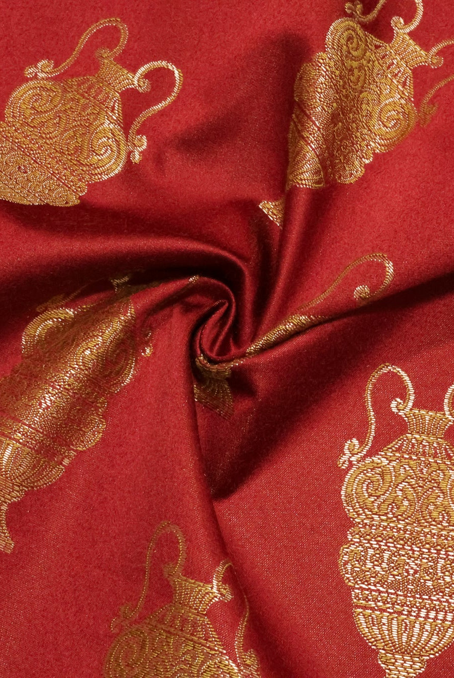Red & Gold Antique Vase Jacquard Woven Fabric - Boho Fabrics - Jacquard, Woven