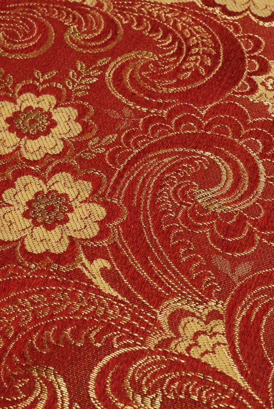 Red & Gold Floral Paisley Jacquard Woven Fabric - Boho Fabrics - Jacquard, Woven