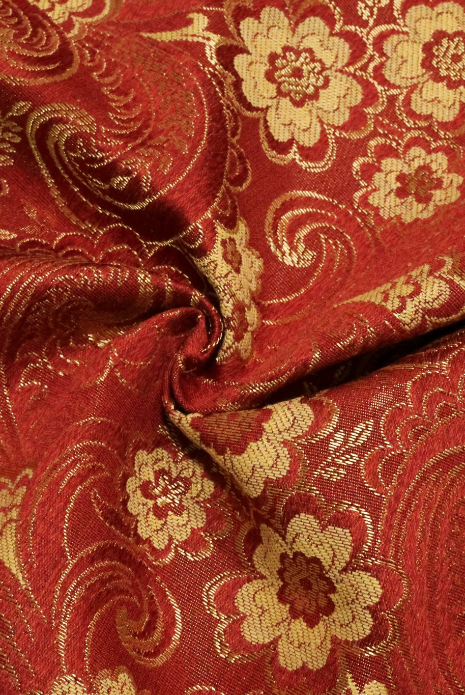 Red & Gold Floral Paisley Jacquard Woven Fabric - Boho Fabrics - Jacquard, Woven