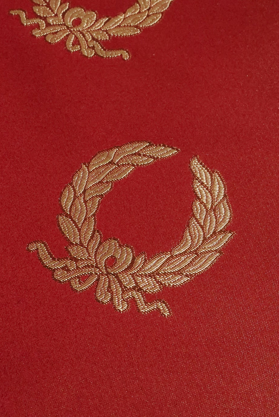 Red & Gold Laurel Wreaths Jacquard Woven Fabric - Boho Fabrics - Jacquard, Woven