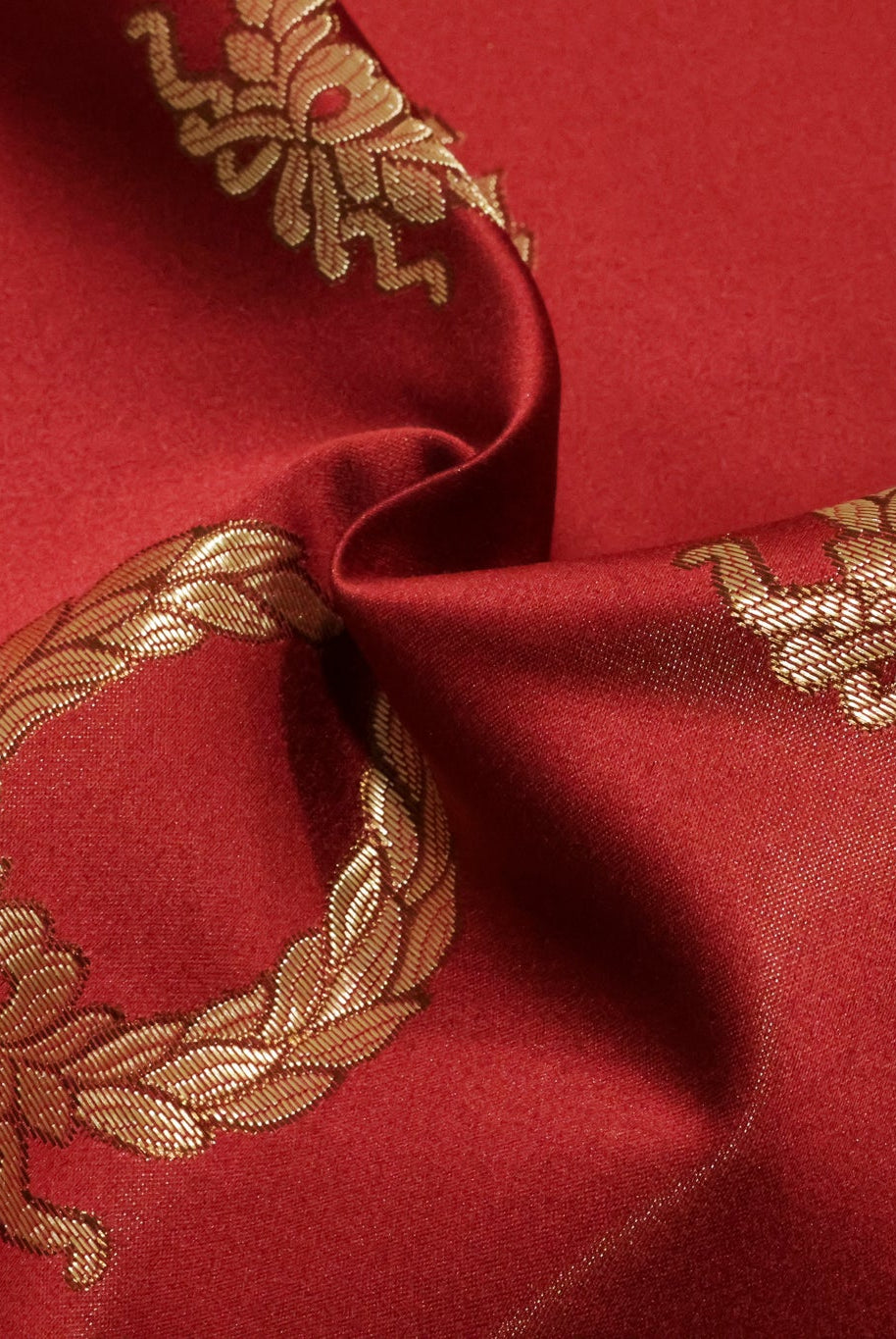 Red & Gold Laurel Wreaths Jacquard Woven Fabric - Boho Fabrics - Jacquard, Woven
