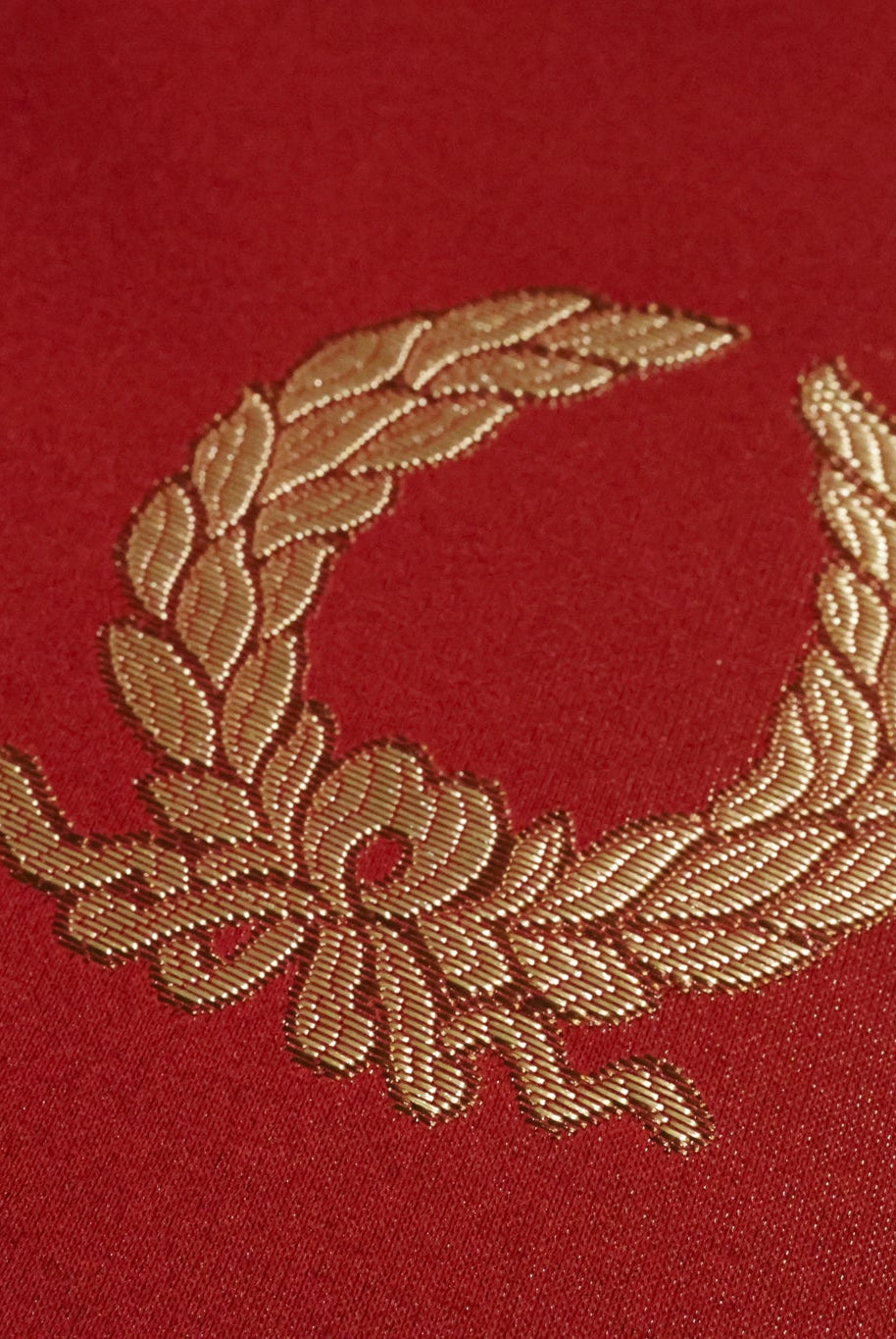 Red & Gold Laurel Wreaths Jacquard Woven Fabric - Boho Fabrics - Jacquard, Woven