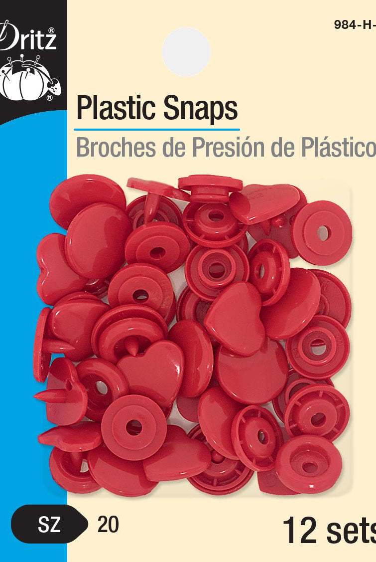 Red Hearts , 1/2" Dritz Plastic Snaps, Size 20. 12 Sets - Boho Fabrics - Buttons & Snaps