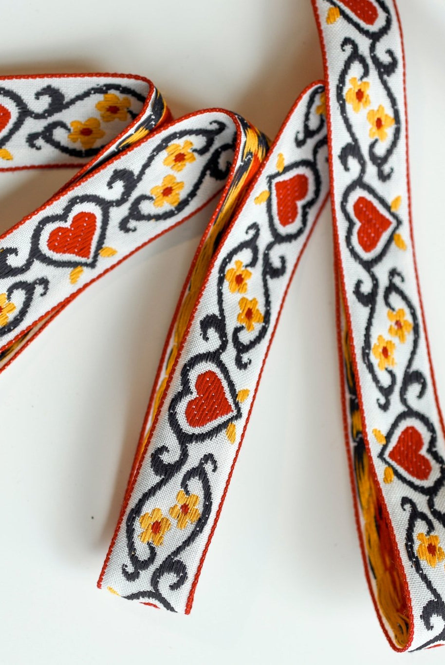Red Hearts, 7/8" Jacquard Woven Trim.TRIM - 021 - Boho Fabrics - Trims