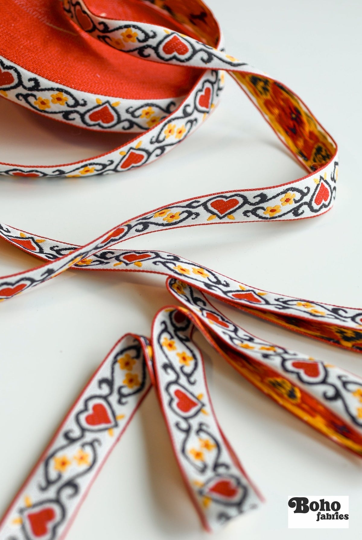 Red Hearts, 7/8" Jacquard Woven Trim.TRIM - 021 - Boho Fabrics - Trims