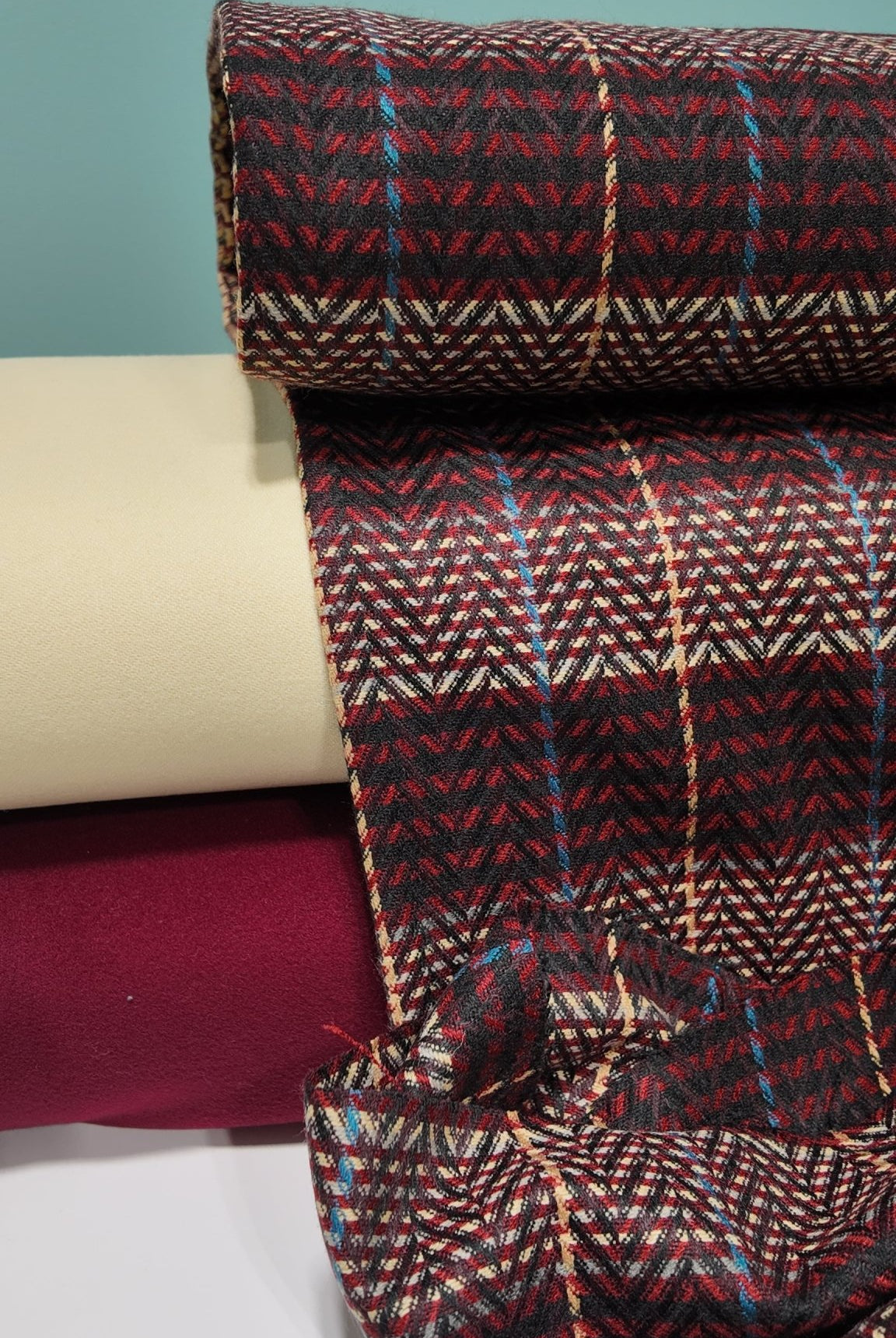 Red Herringbone, Wool Blend Fabric Bundle (CM - WOOL - 201) - Boho Fabrics - Fabric Bundles