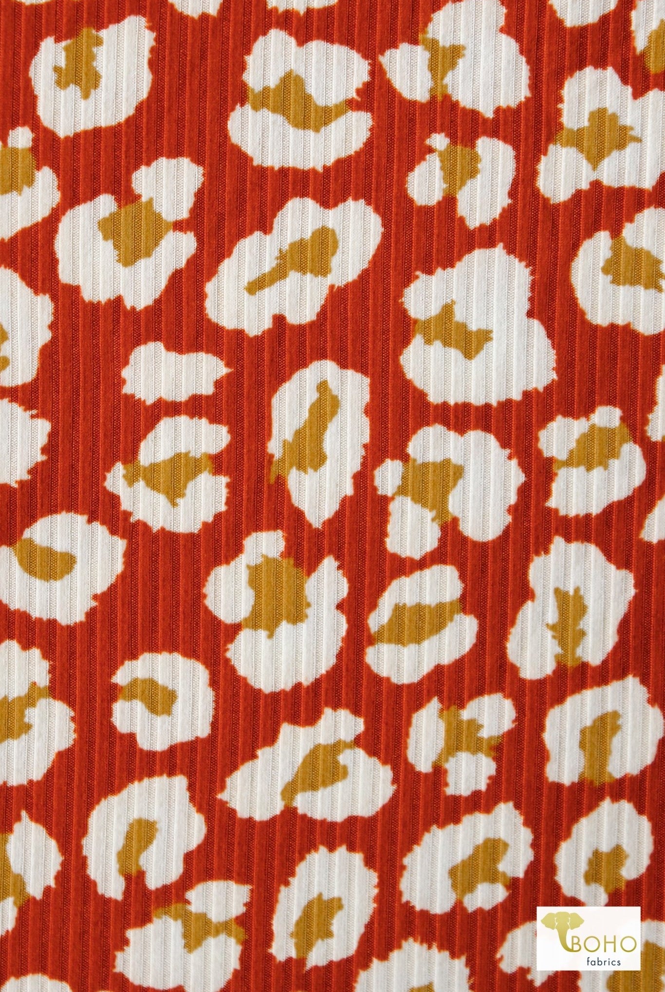 Red Leopard, Printed Rib Knit Fabric - Boho Fabrics