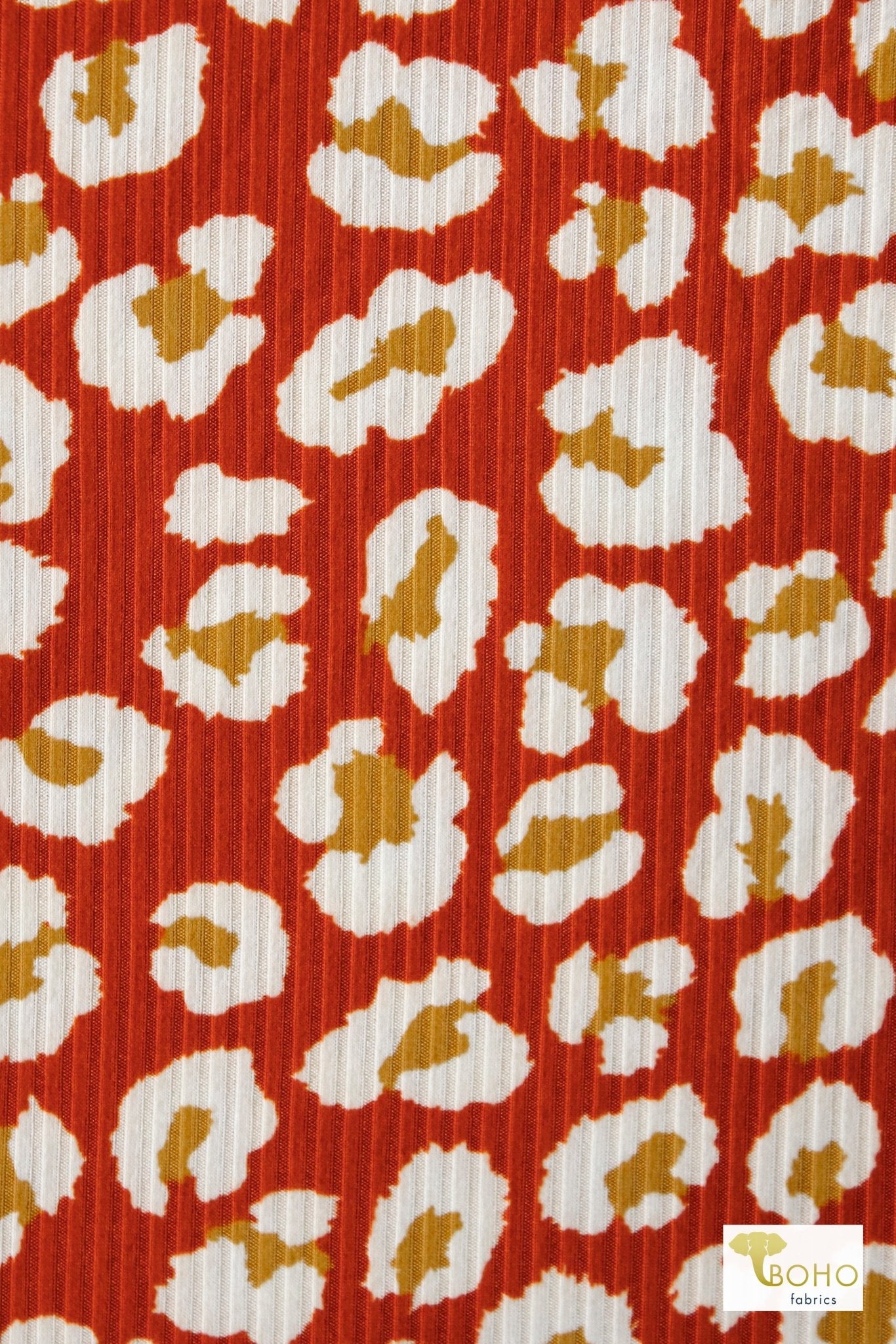 Red Leopard, Printed Rib Knit Fabric - Boho Fabrics