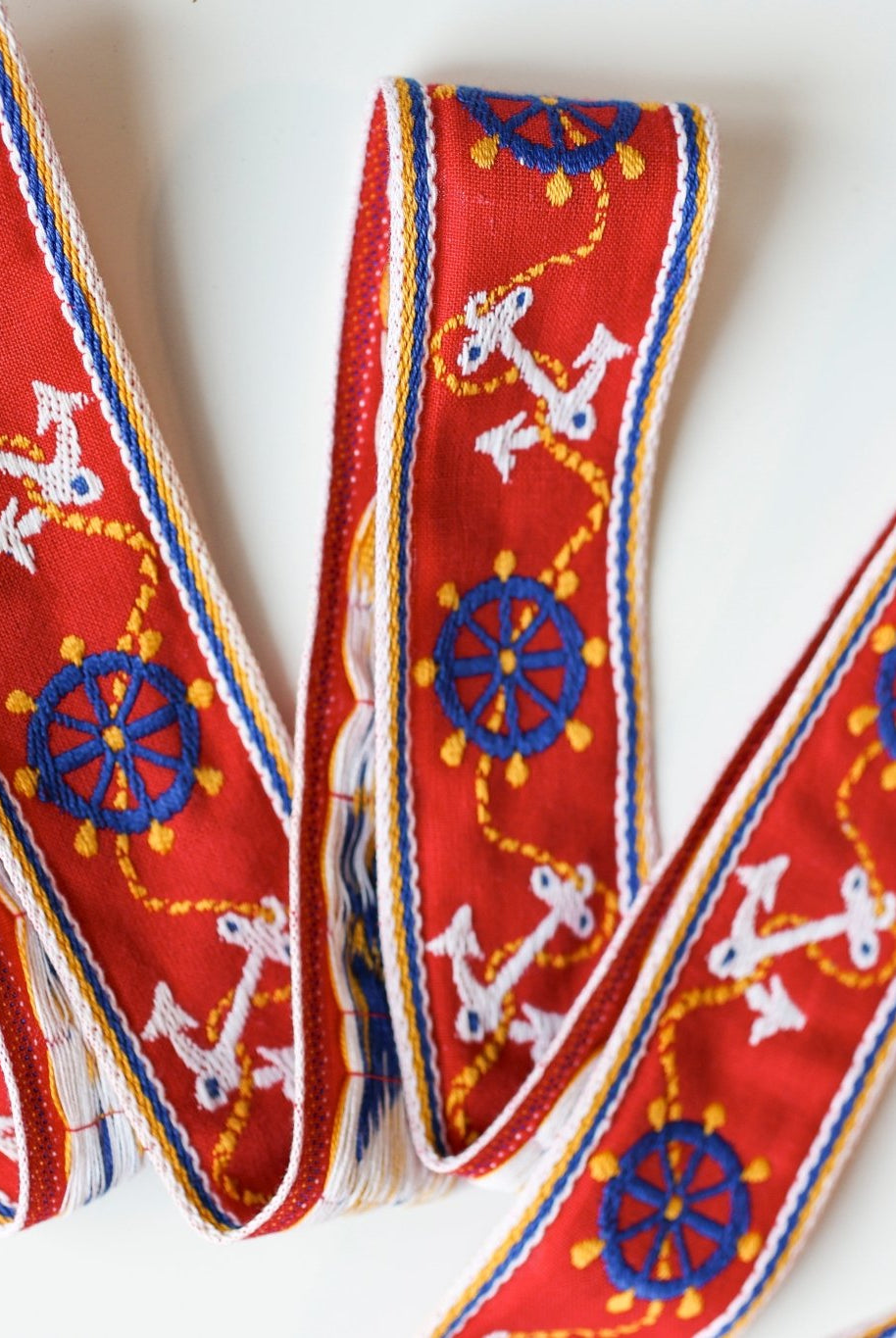 Red Nautical, 2" Woven Jacquard Trim. TRIM - 025 - Boho Fabrics - Trims