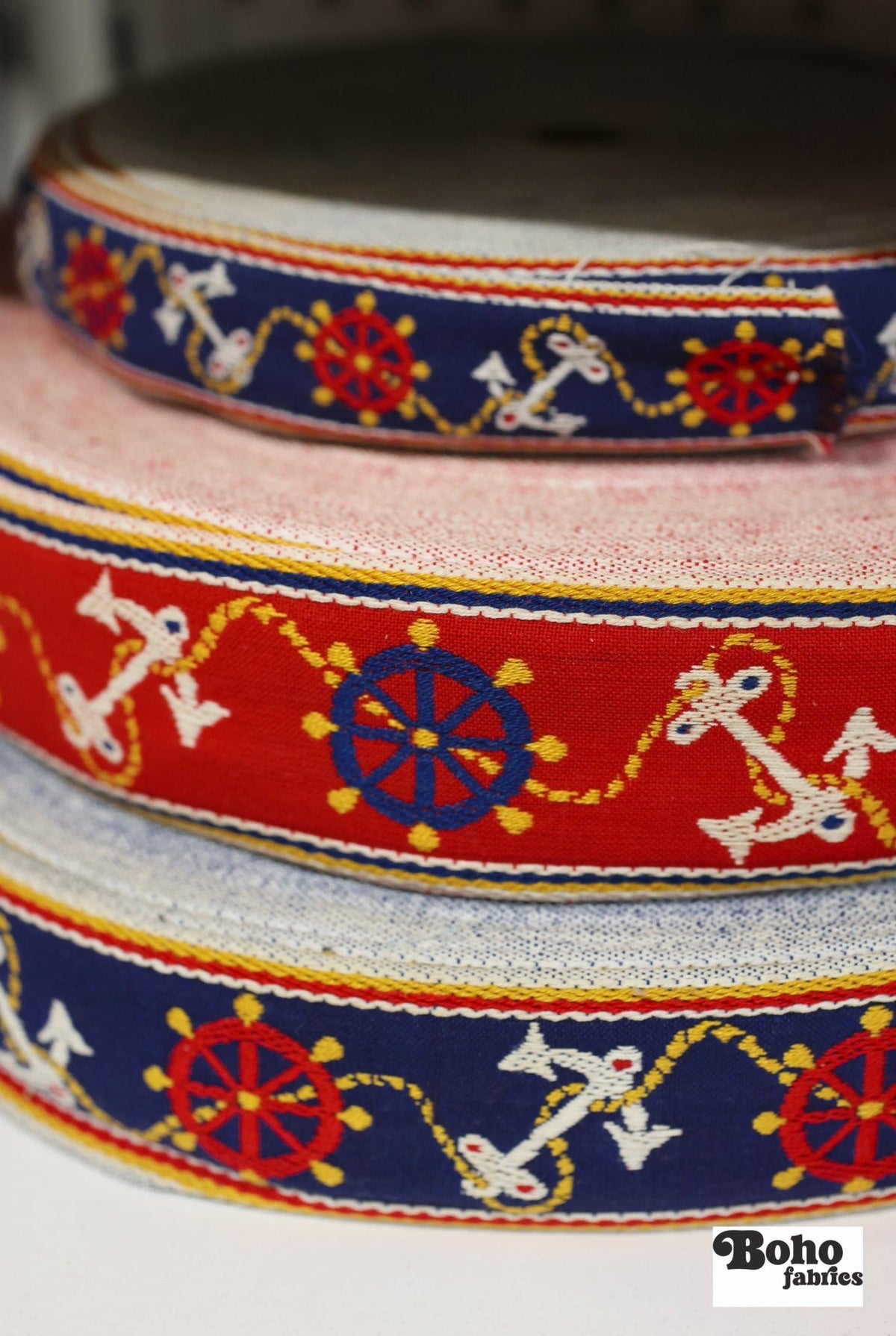 Red Nautical, 2" Woven Jacquard Trim. TRIM - 025 - Boho Fabrics - Trims