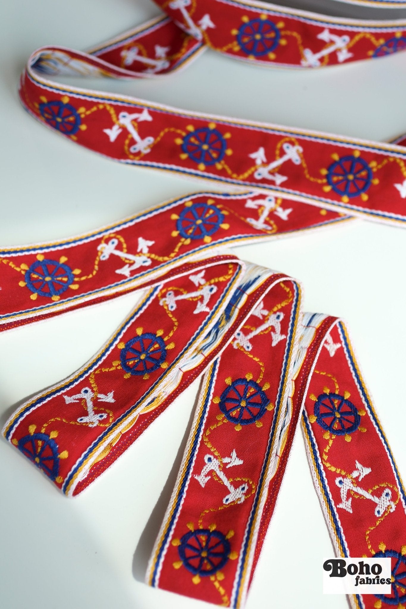 Red Nautical, 2" Woven Jacquard Trim. TRIM - 025 - Boho Fabrics - Trims