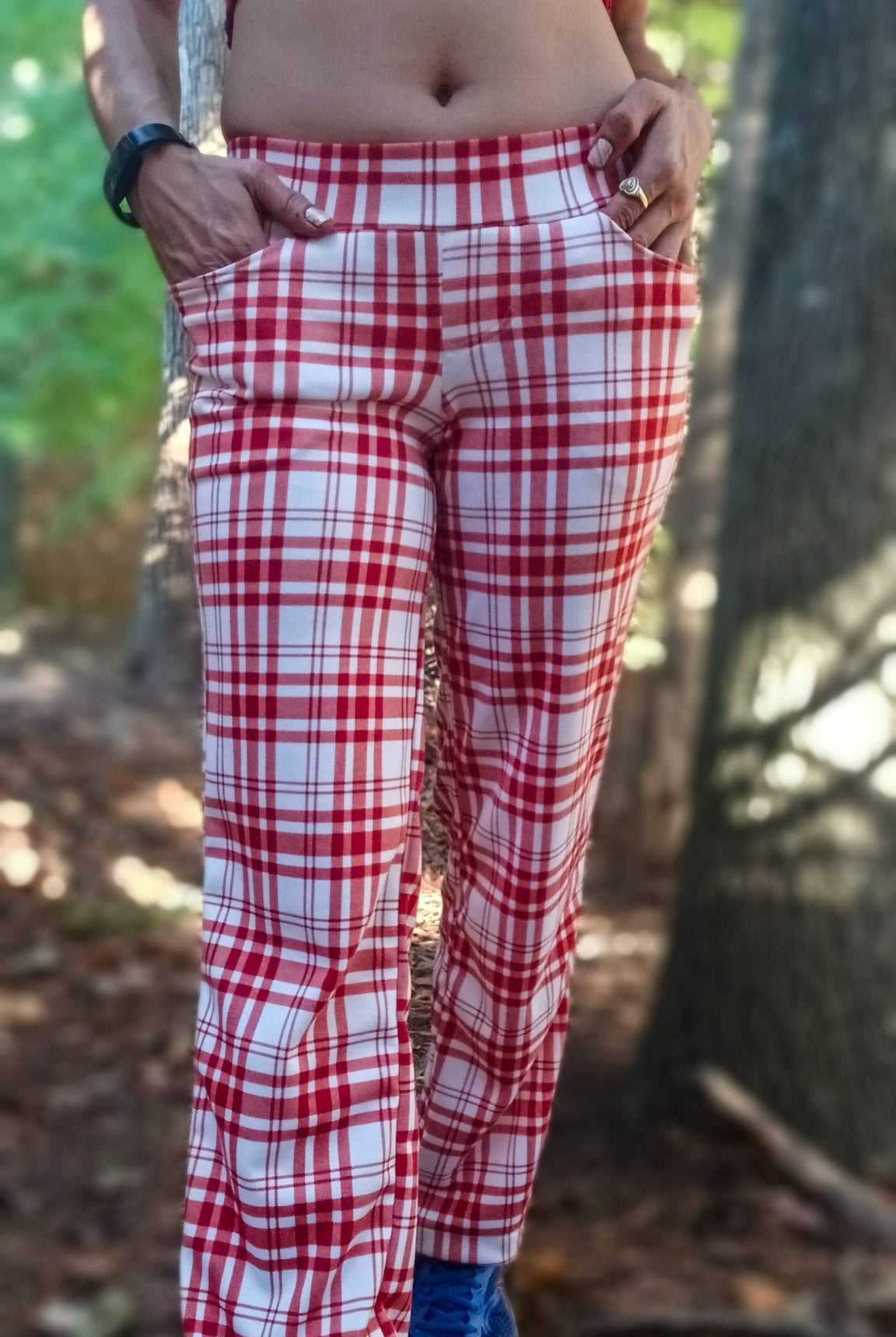 Red Plaid, Ponte Print Knit Fabric - Boho Fabrics