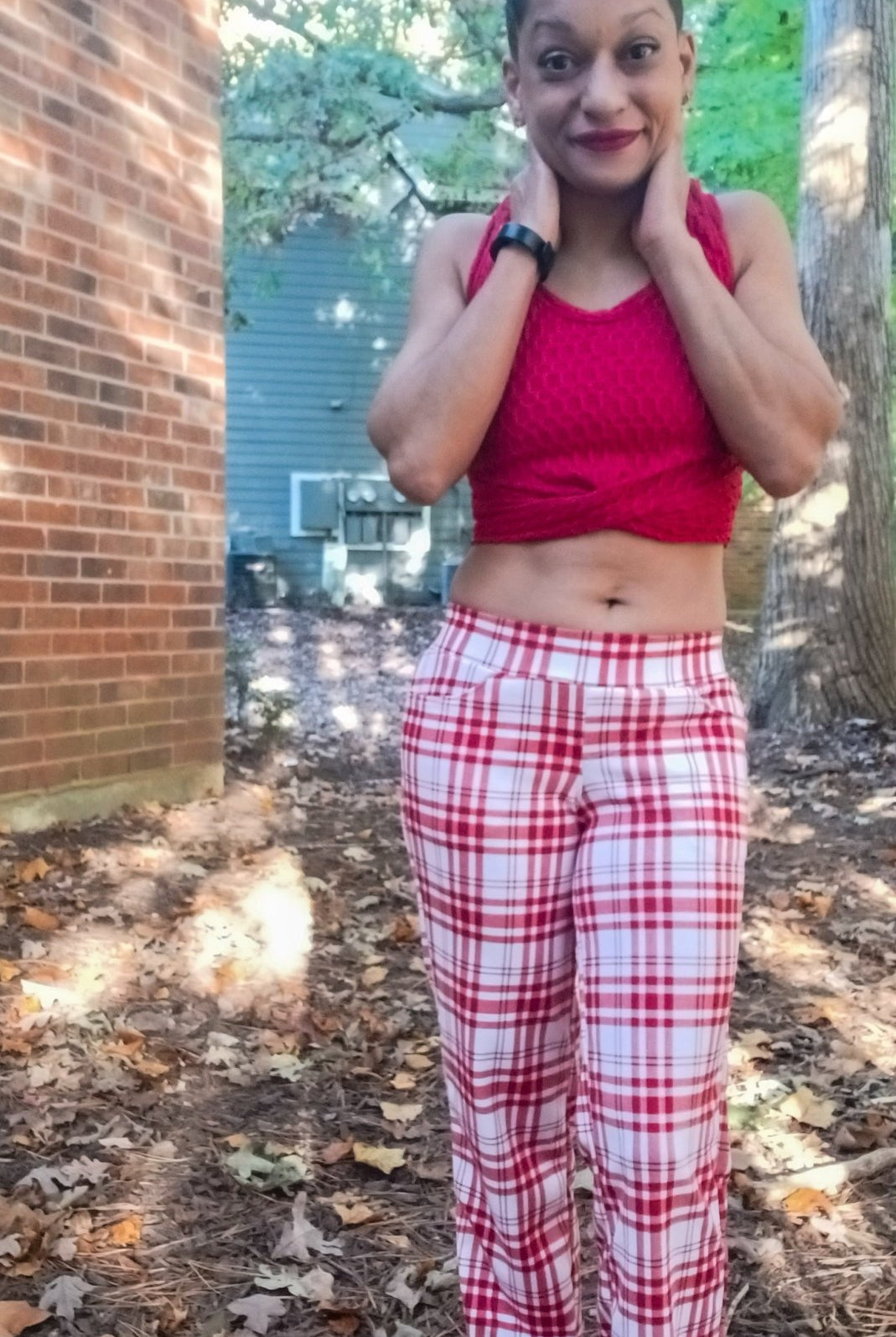 Red Plaid, Ponte Print Knit Fabric - Boho Fabrics