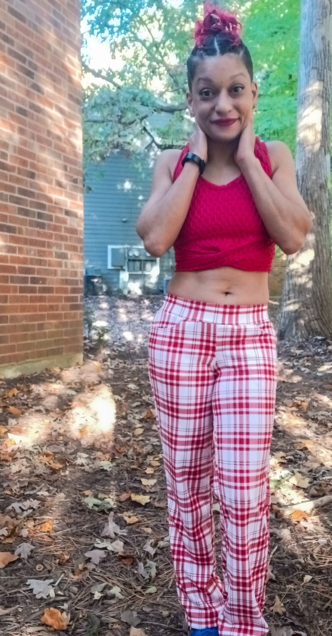 Red Plaid, Ponte Print Knit Fabric - Boho Fabrics