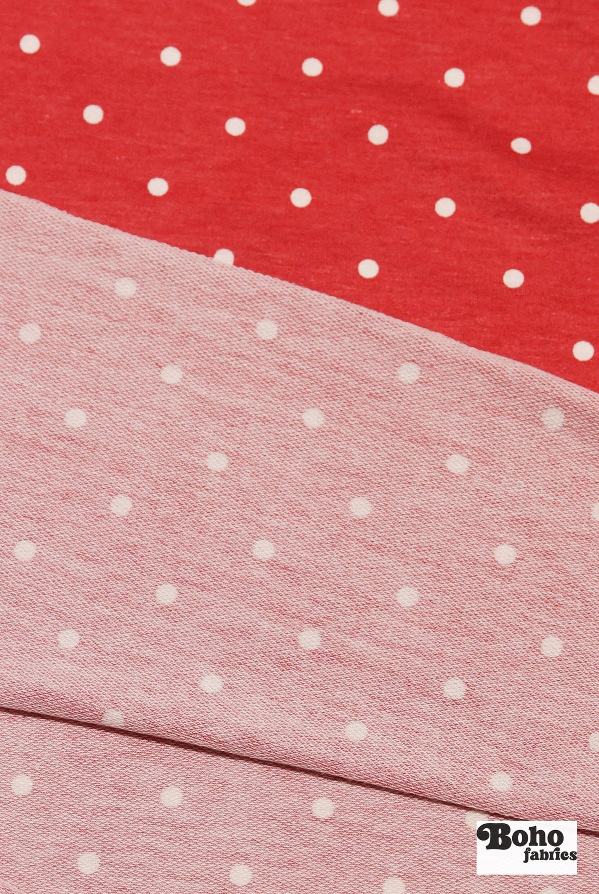 Red Polka Dots, French Terry Knit Fabric - Boho Fabrics - French Terry Prints, Knit Fabric