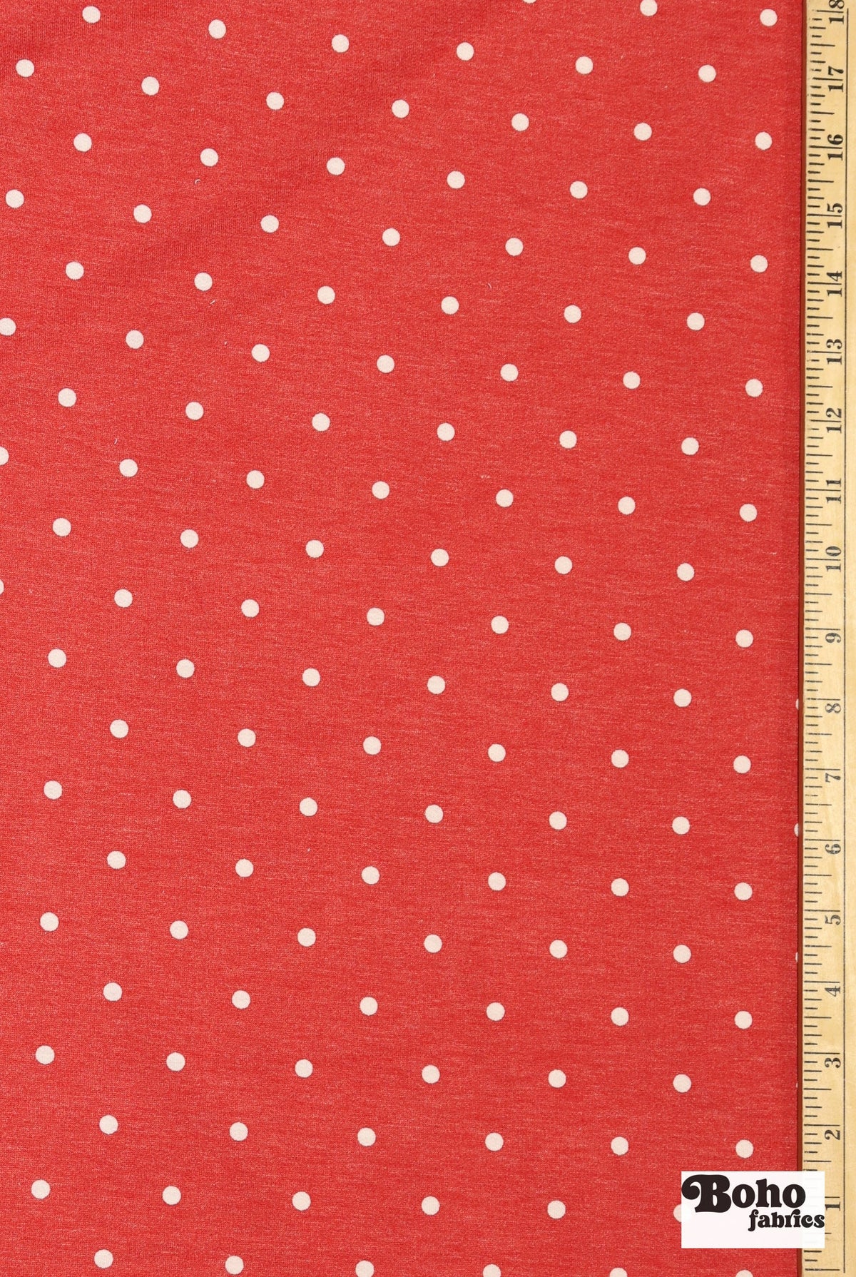 Red Polka Dots, French Terry Knit Fabric - Boho Fabrics - French Terry Prints, Knit Fabric