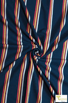 Red/Orange Vertical Stripes on Navy Blue, DBP. BPP-318 - Boho Fabrics
