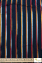 Red/Orange Vertical Stripes on Navy Blue, DBP. BPP-318 - Boho Fabrics