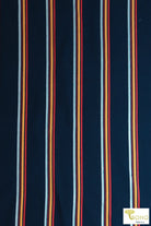 Red/Orange Vertical Stripes on Navy Blue, DBP. BPP-318 - Boho Fabrics