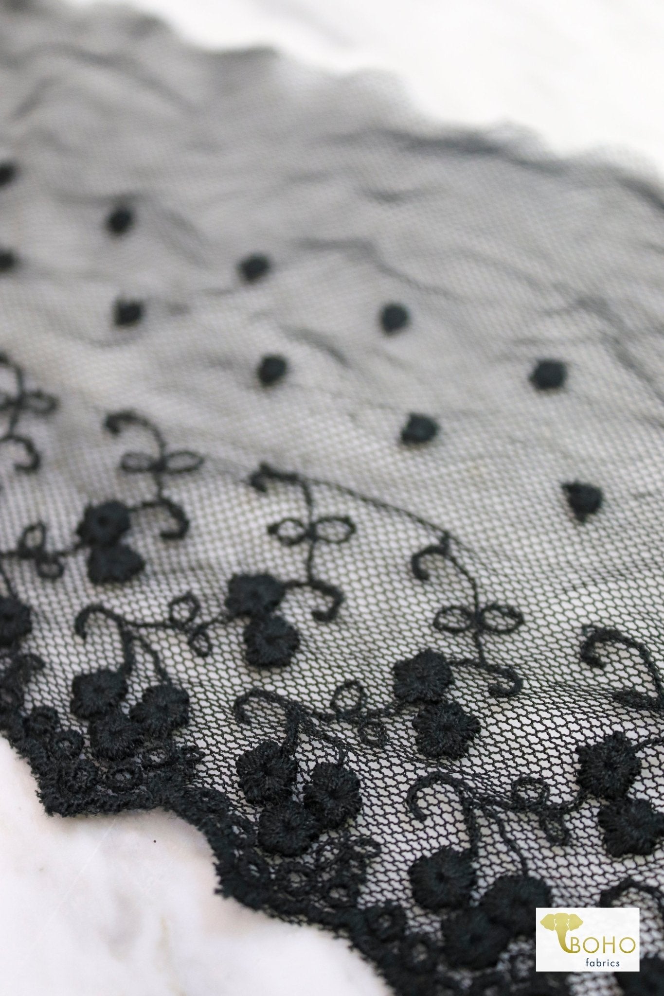 Remy Embroidered Florals, Woven Lace Trim. 5" - Boho Fabrics