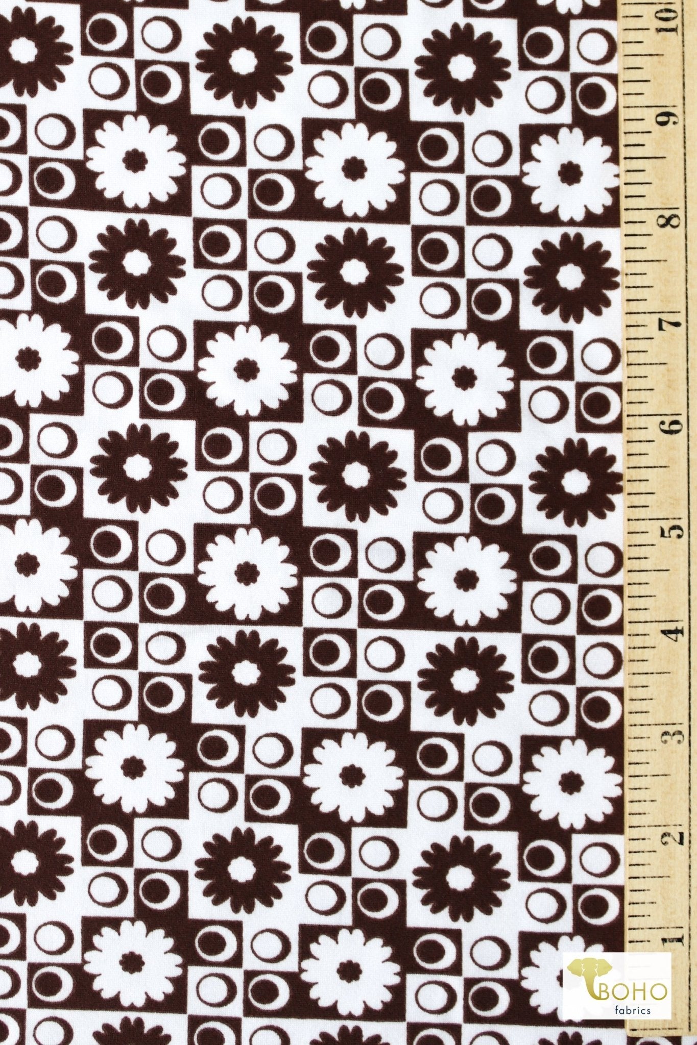 Retro Circles & Florals, Brushed Poly Print. - Boho Fabrics