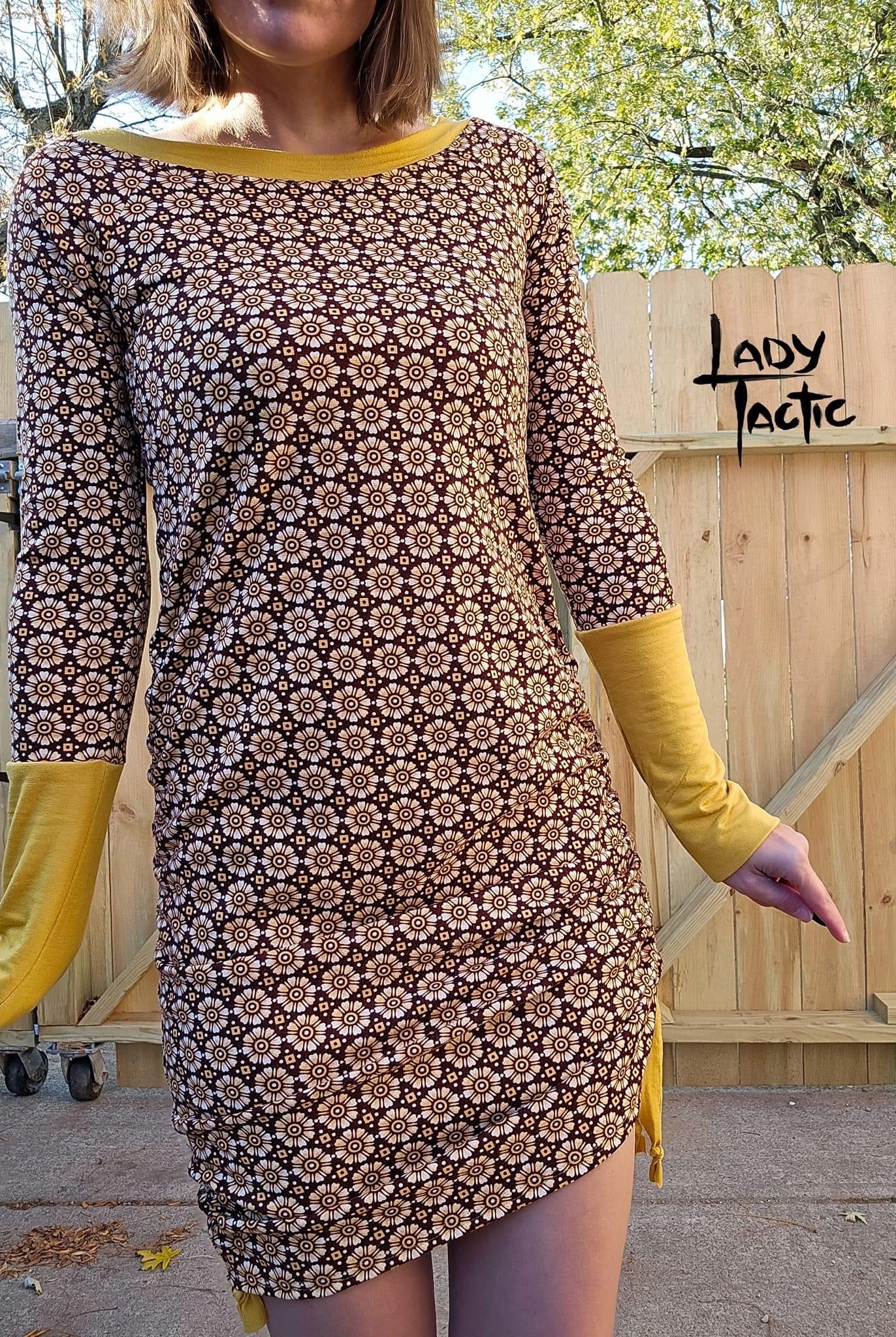 Retro Golden Daisies, Ponte Print Knit Fabric - Boho Fabrics