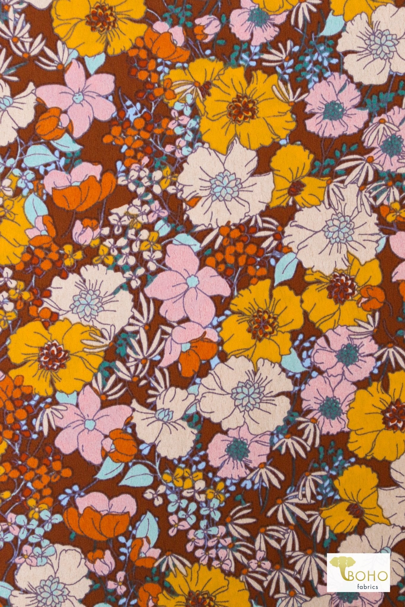 Retro Poppies, Georgette Woven Print - Boho Fabrics