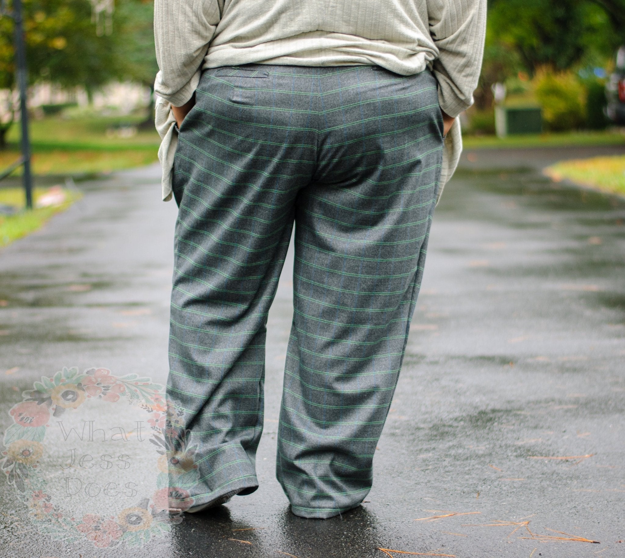 Retro Tailor Check in Charcoal with Green & Blue. Stretch Woven Fabric - Boho Fabrics - Stretch Woven Fabric