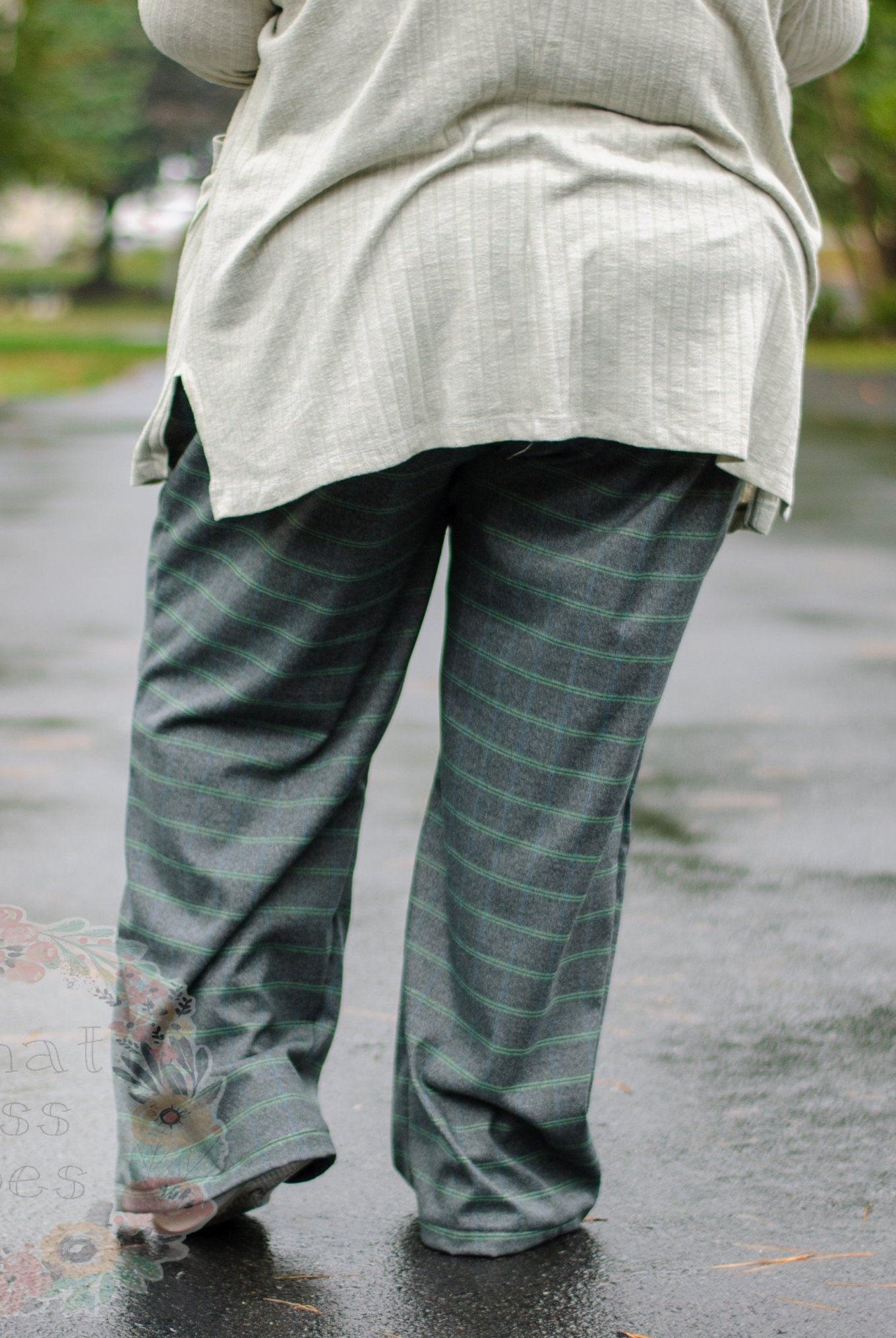 Retro Tailor Check in Charcoal with Green & Blue. Stretch Woven Fabric - Boho Fabrics - Stretch Woven Fabric