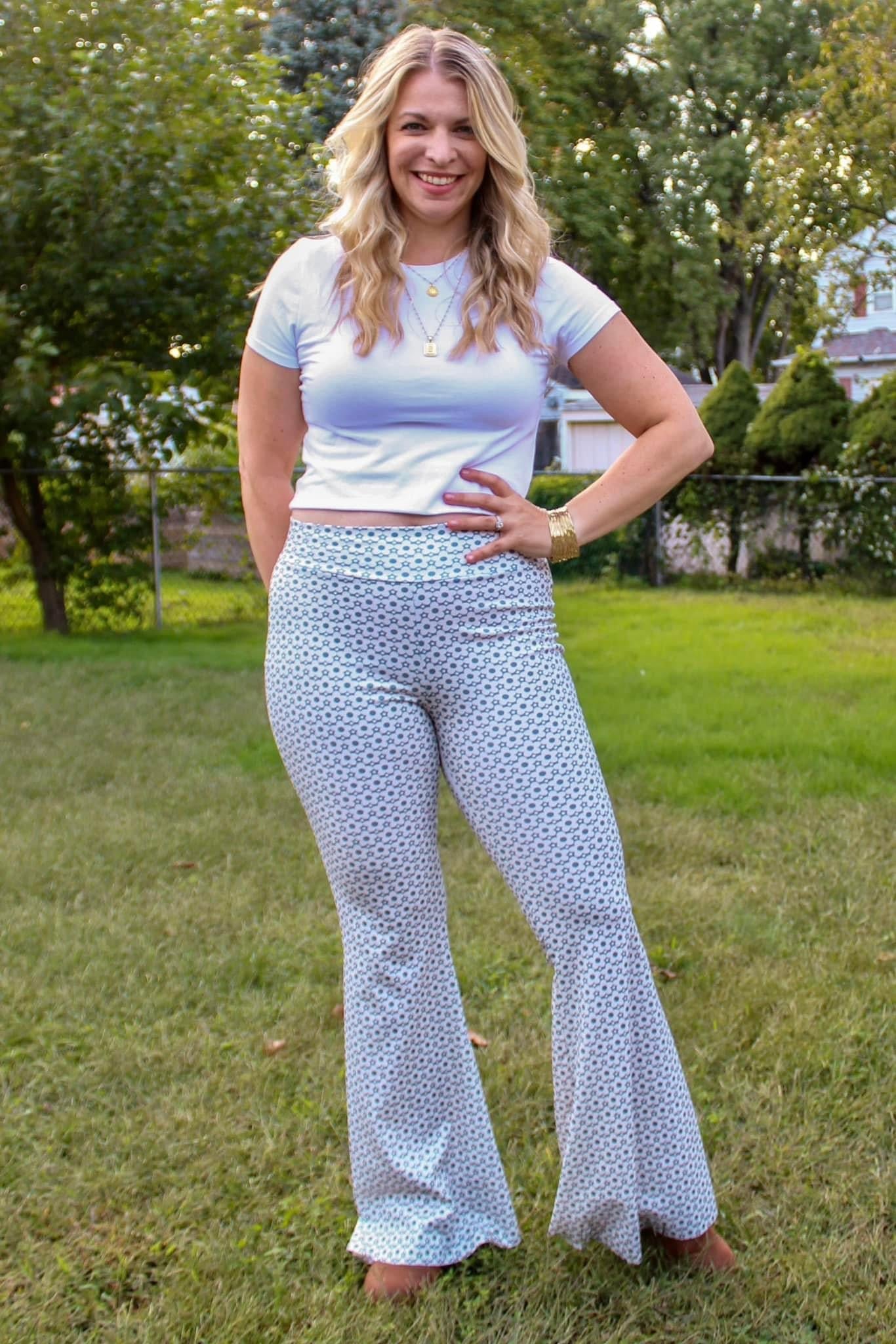 Retro Teal Daisy, Ponte Print Fabric - Boho Fabrics