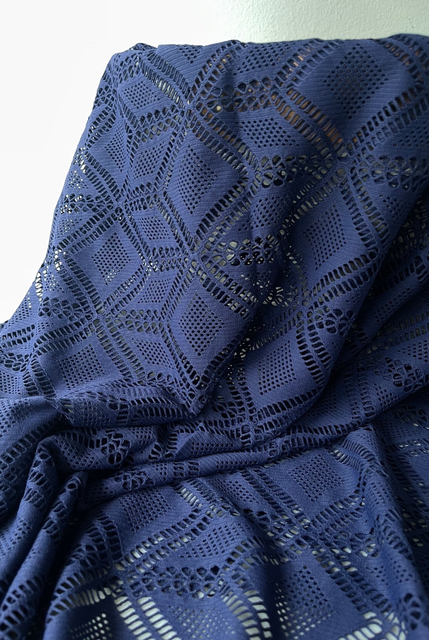 Roller Rink Diamonds, Navy. Premium Stretch Lace Fabric - Boho Fabrics - Stretch Lace Fabric