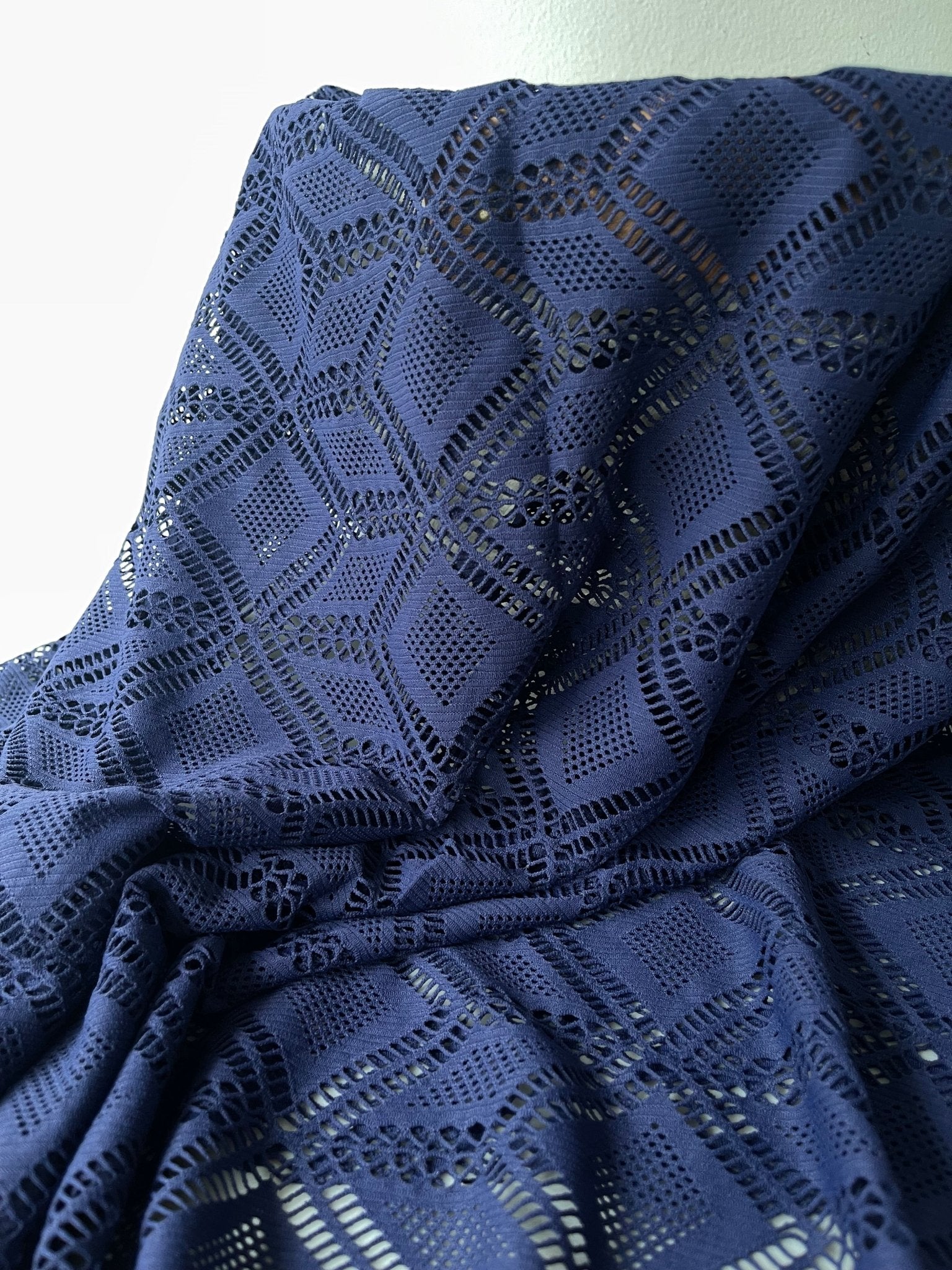 Roller Rink Diamonds, Navy. Premium Stretch Lace Fabric - Boho Fabrics - Stretch Lace Fabric