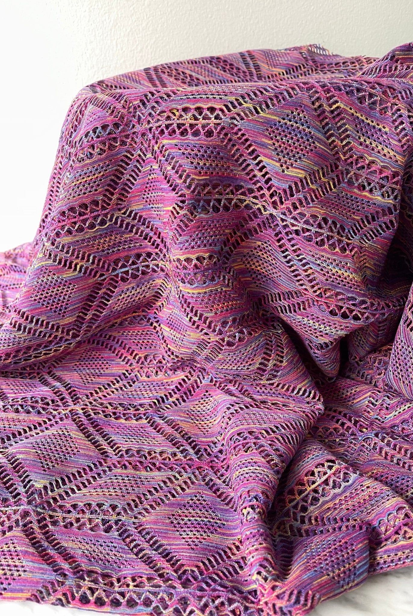 Roller Rink Diamonds Purple Rainbow. Premium Stretch Lace Fabric - Boho Fabrics - Stretch Lace Fabric
