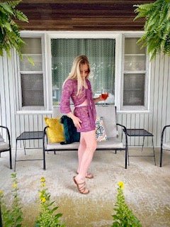 Roller Rink Diamonds Purple Rainbow. Premium Stretch Lace Fabric - Boho Fabrics - Stretch Lace Fabric