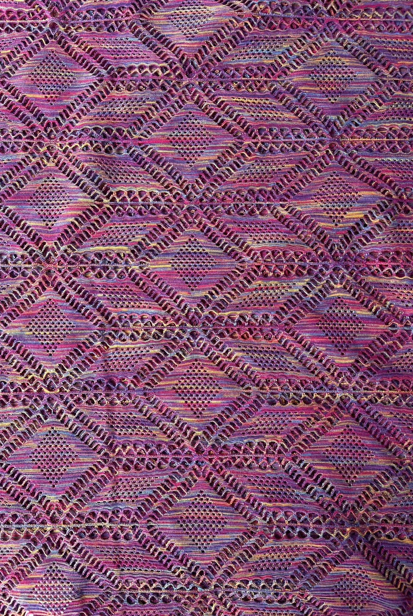 Roller Rink Diamonds Purple Rainbow. Premium Stretch Lace Fabric - Boho Fabrics - Stretch Lace Fabric