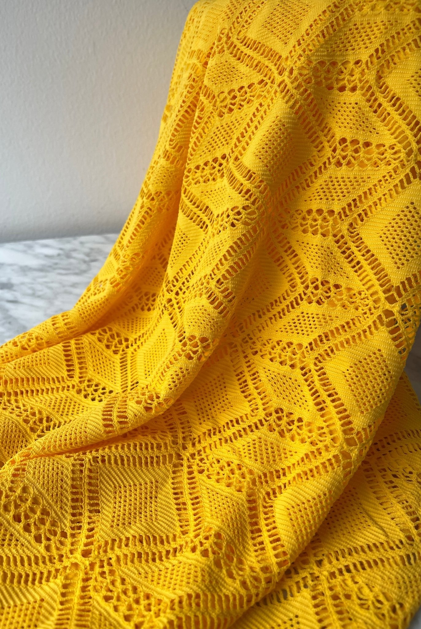 Roller Rink Diamonds, Yellow. Premium Stretch Lace Fabric - Boho Fabrics - Stretch Lace Fabric