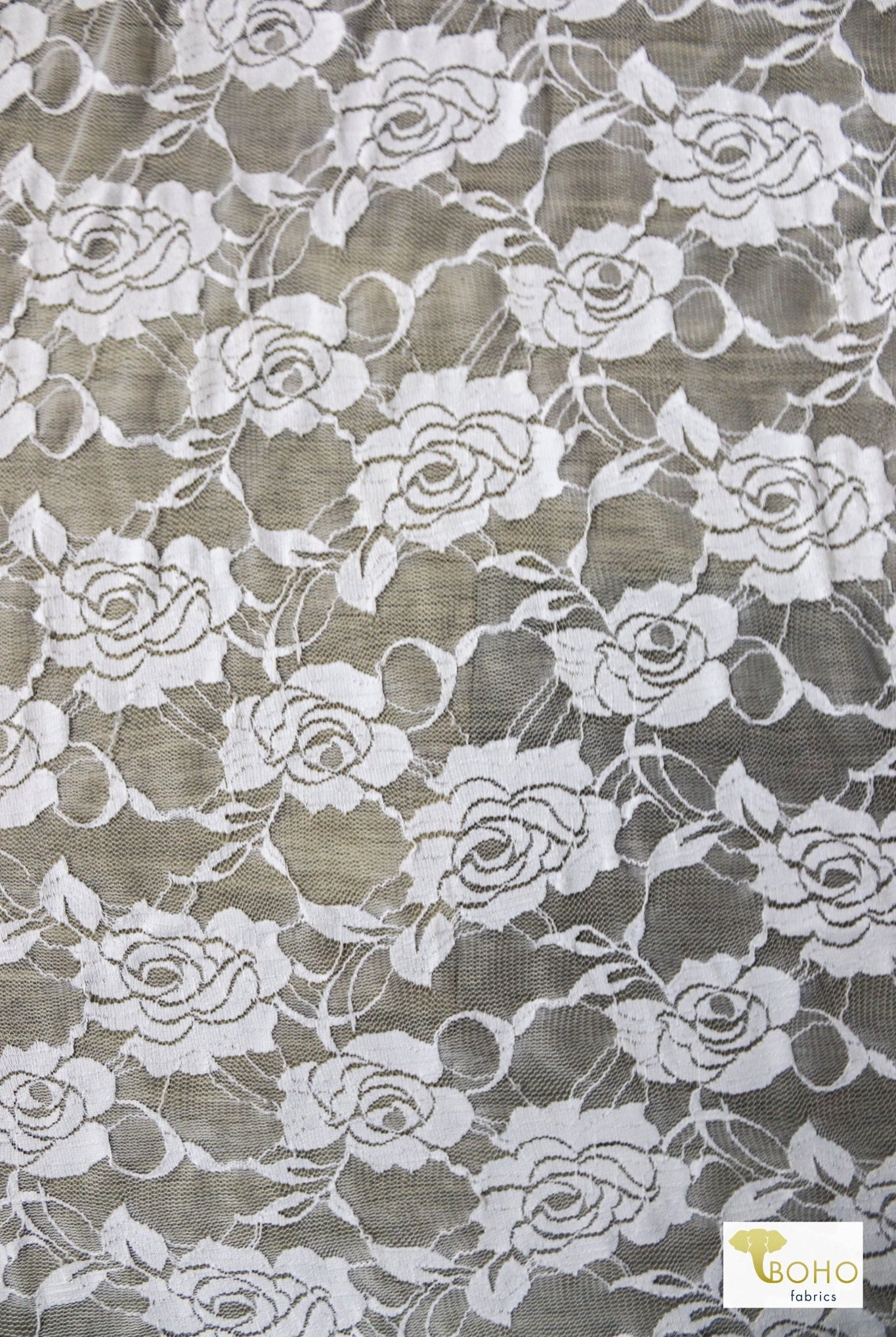 Rose Dream in White. Stretch Lace Knit. SL-121-WHT - Boho Fabrics