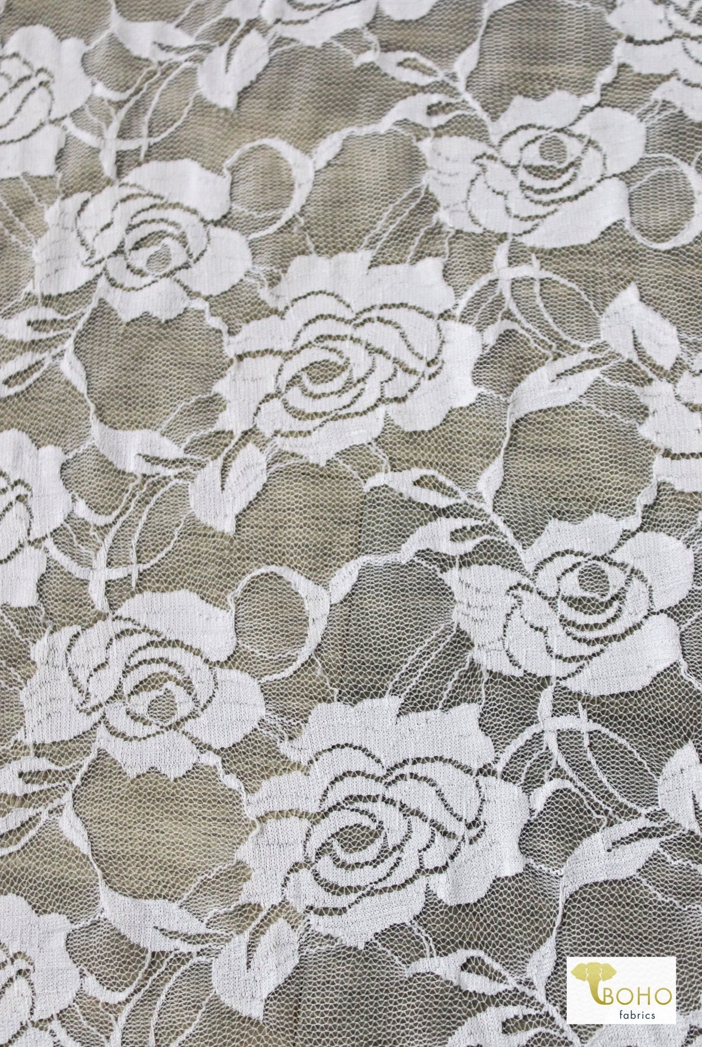 Rose Dream in White. Stretch Lace Knit. SL-121-WHT - Boho Fabrics