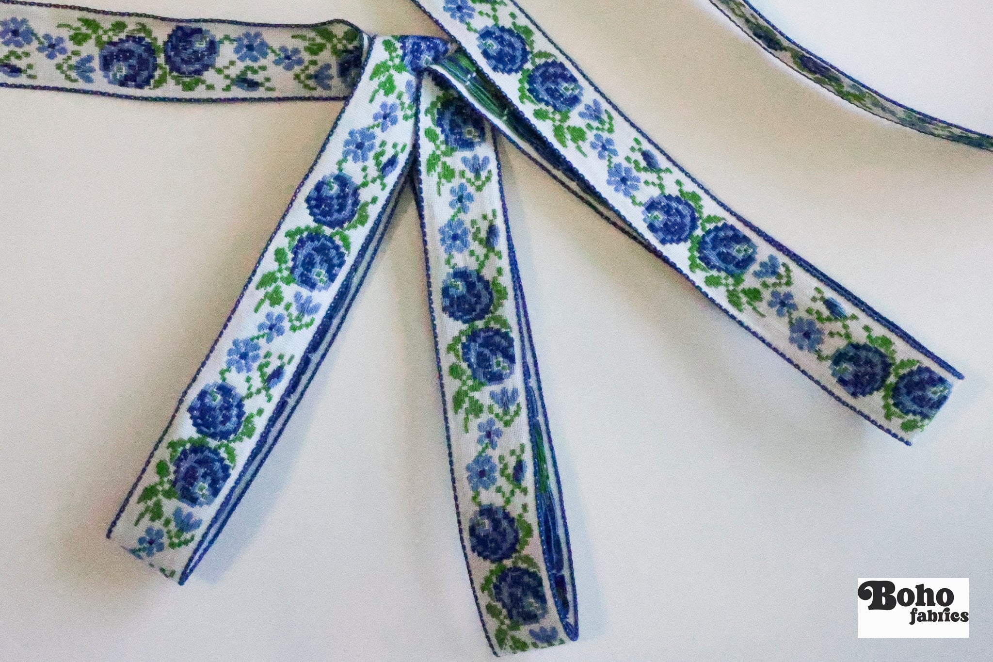 Rose Garden in Blue, 3/4" Vintage Jacquard Woven Trim, TRIM - 064 - Boho Fabrics - Trims