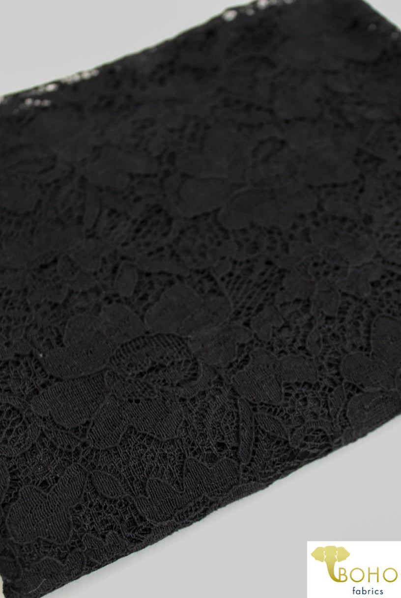 Rosey Gardens in Black. Cotton Lace Woven Fabric. WV-146-BLK - Boho Fabrics