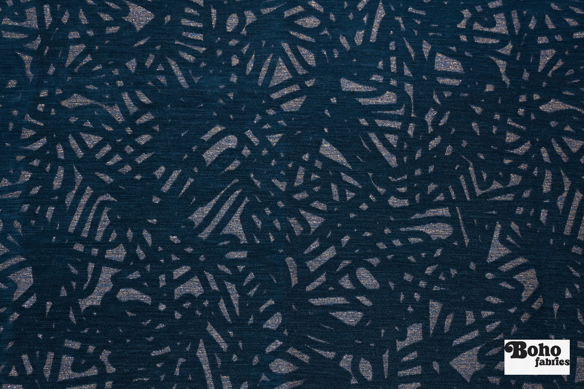 Royal Blue & Metallic Abstract Upholstery Woven Fabric - Boho Fabrics - Home Dec. & Upholstery Fabric