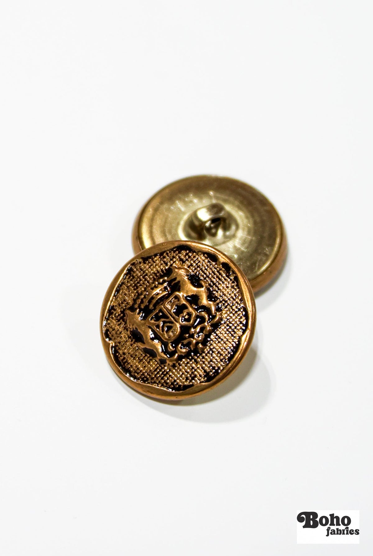 Royal Gold COA Metal Shank Buttons. 34L (21mm / 7/8"). Set of 6. - Boho Fabrics - Buttons & Snaps