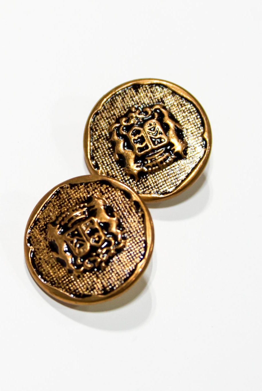 Royal Gold COA Metal Shank Buttons. 34L (21mm / 7/8"). Set of 6. - Boho Fabrics - Buttons & Snaps