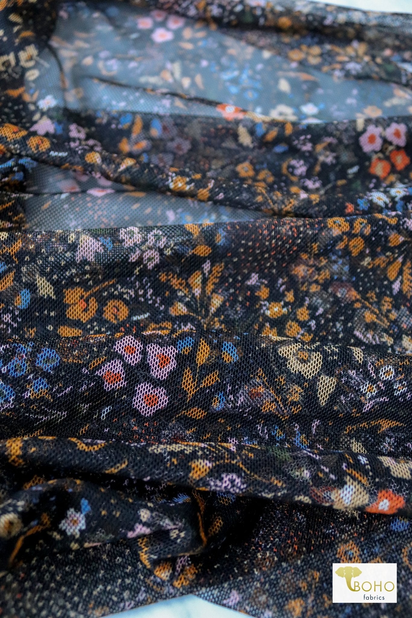 Rust Florals, Stretch Mesh Printed Fabric. - Boho Fabrics