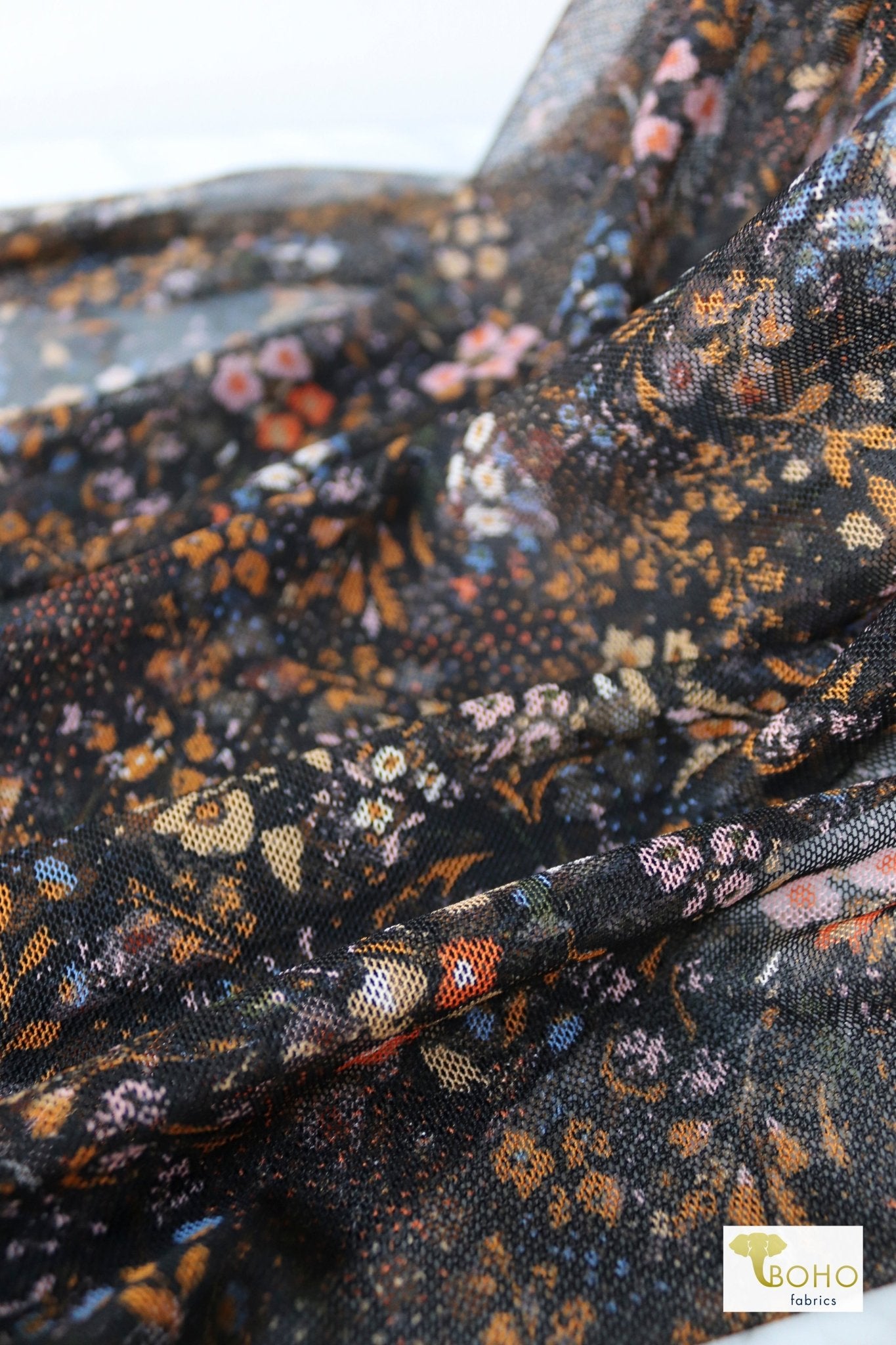 Rust Florals, Stretch Mesh Printed Fabric. - Boho Fabrics