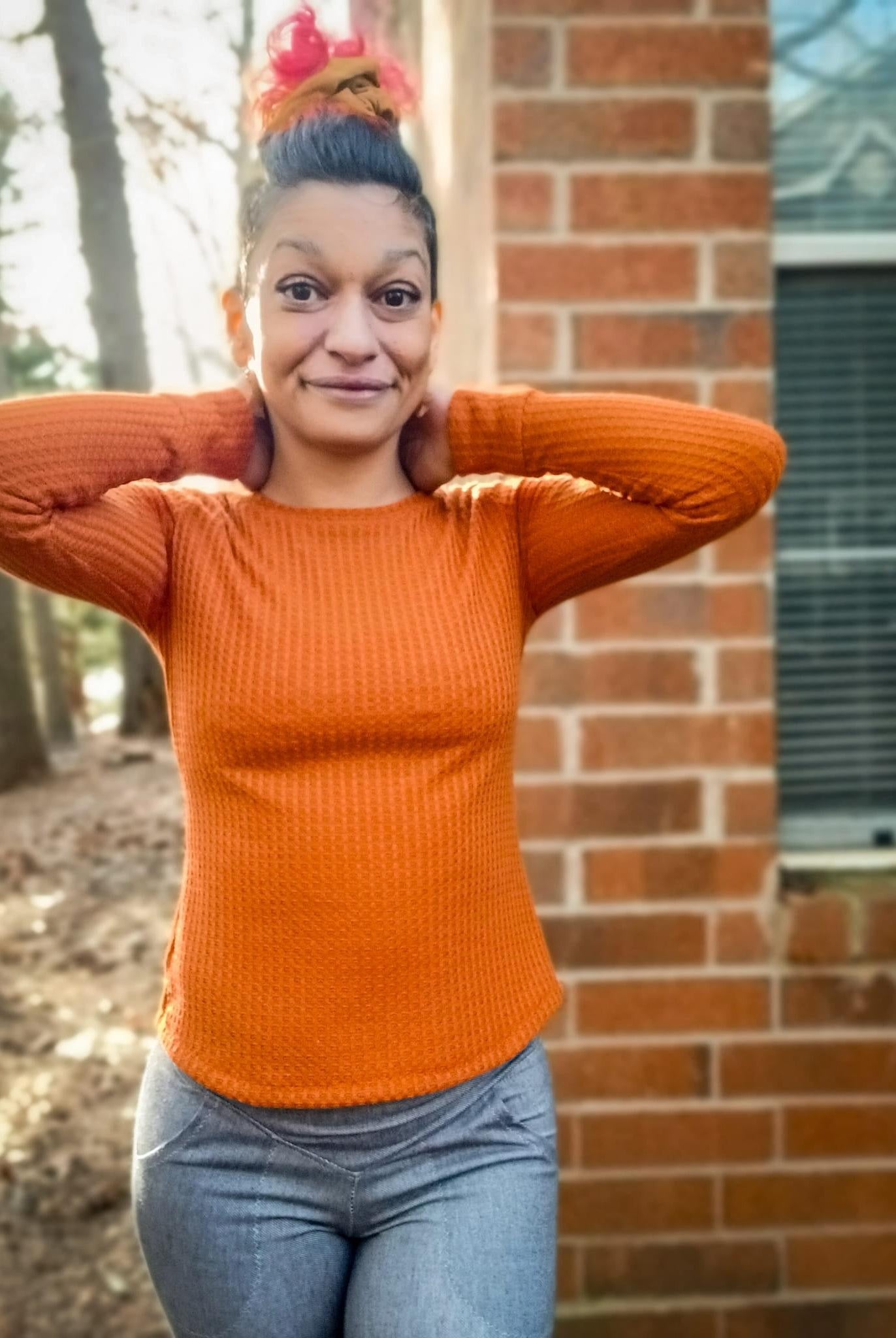 Rust Orange, Brushed Waffle Solid Knit Fabric - Boho Fabrics - Waffle Knits